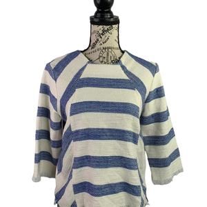 ZARA BASIC COLLECTION Women's Size Small Blouse Aztec 3/4 Sleeve Raw Hem Striped